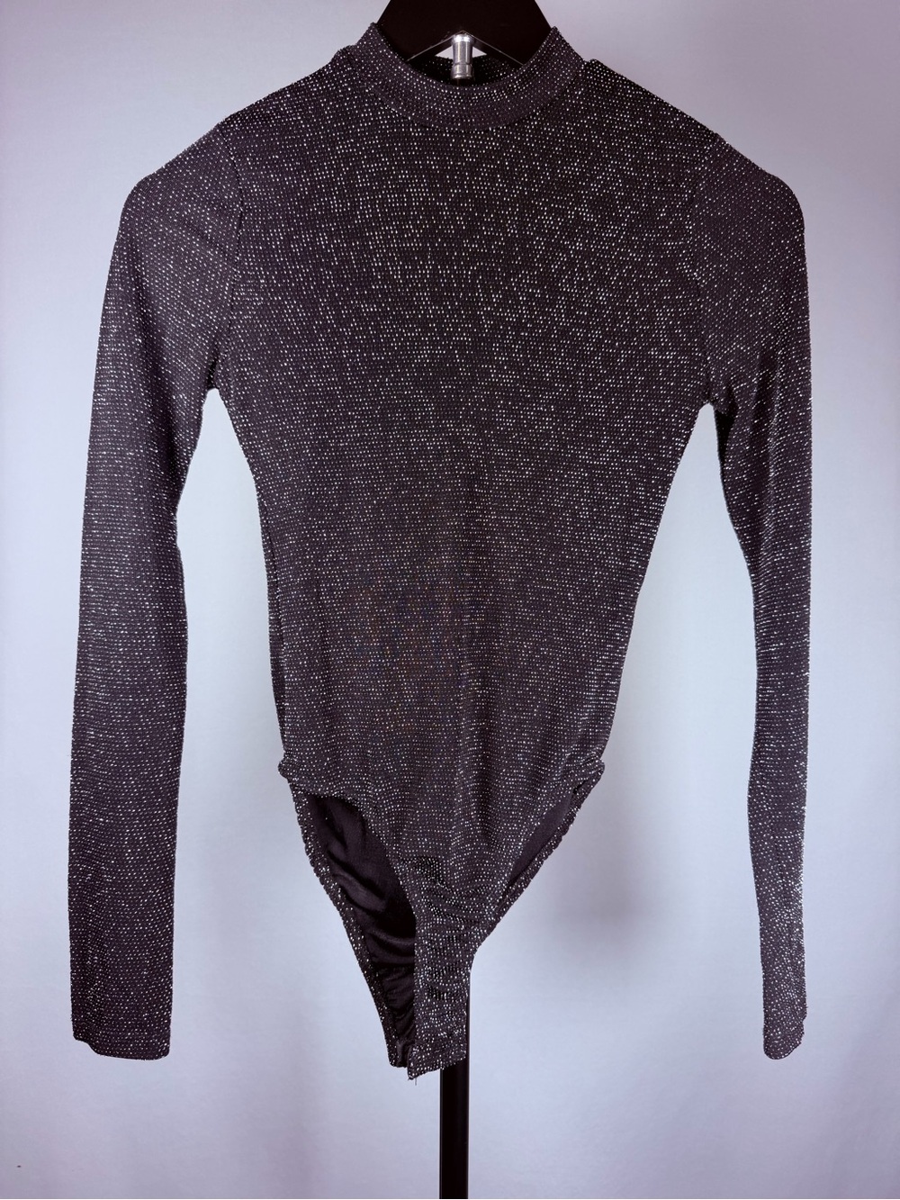 Forever 21 Black Sparkle Mock Neck Long-Sleeve Bodysuit